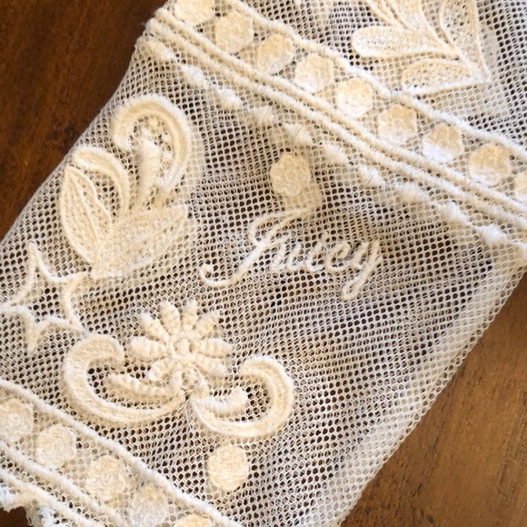 Juicy Couture Lace Dress Vintage Fully Embroidered Ivory Cream Crowns Sz 8 - Picture 2 of 12